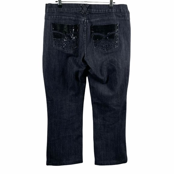 Boom Boom Jeans Juniors 15 Black Denim Sequins Boot Cut - Picture 7 of 12